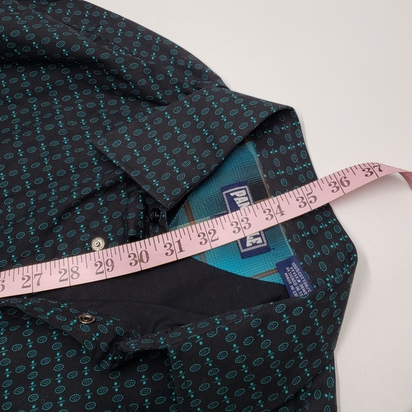 Panhandle Pearl Snap Men's Shirt Size Medium Tall Western Casual Green Dark Grey - Picture 12 of 14
